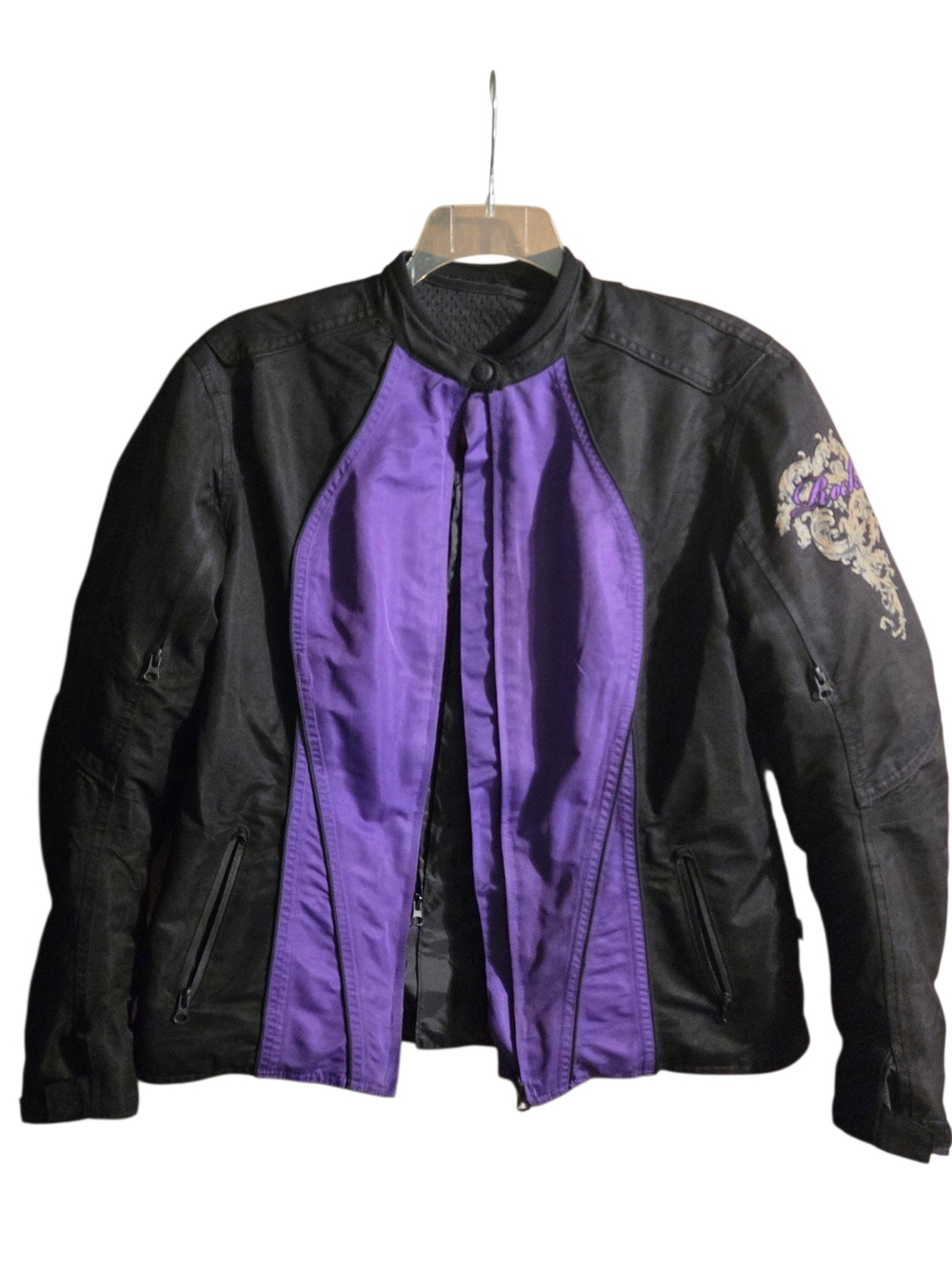 Joe Rocket Men's Black Jacket with Purple Front Panels Size 2 XL